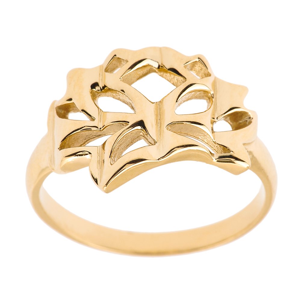 10k Yellow Gold Open Lotus Blossom Ring - High Polish Finish for Women, Perfect for Weddings, Anniversaries & Spiritual Occasions