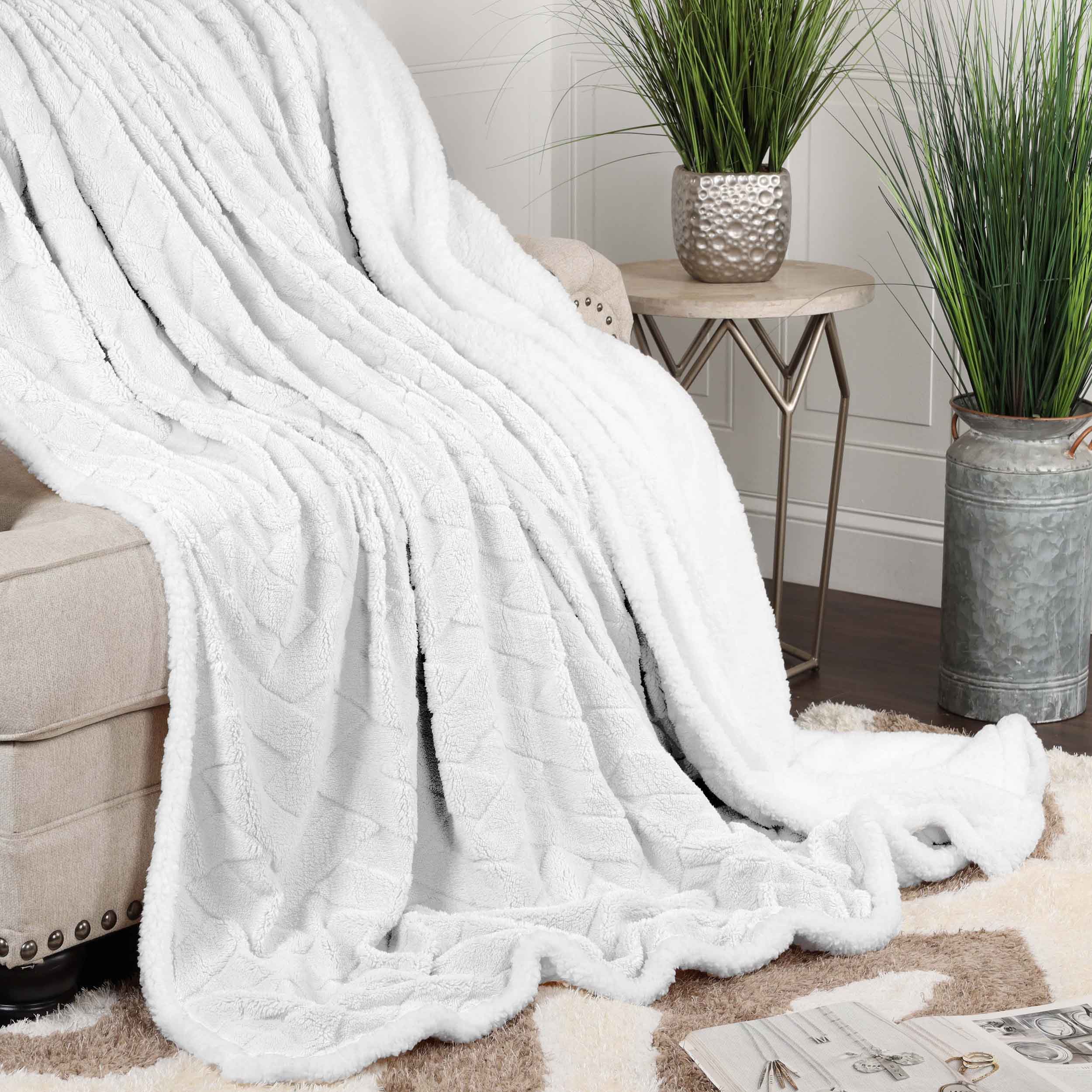 Nuuk Reversible Jacquard Lattice Plush Sherpa Fleece Blanket - Ultra Soft & Warm Winter Throw for Couch, Bed & Travel - Cozy Home Decor Gift for Christmas & Cold Weather