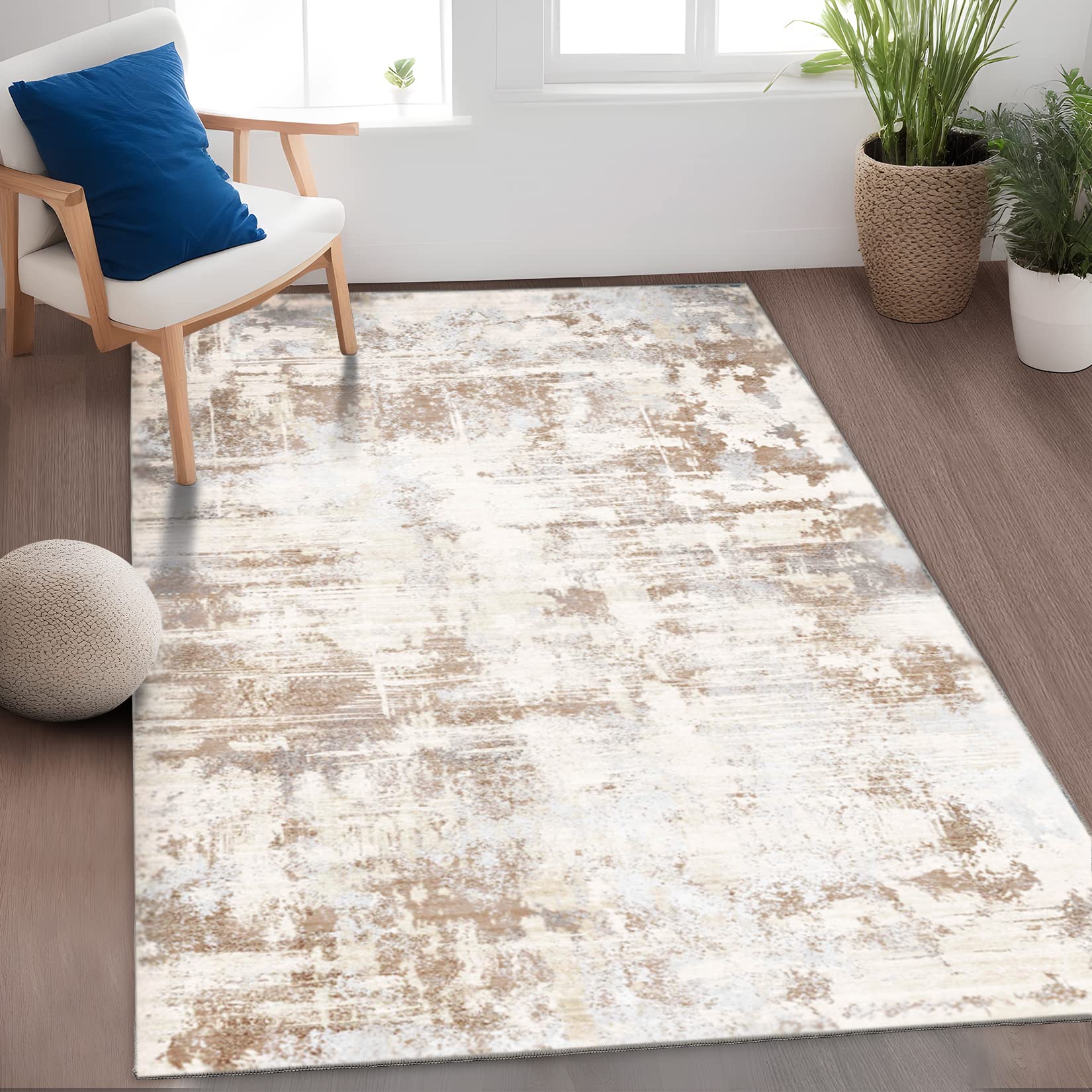 8x10 Fluffy Area Rug - Soft Abstract Plush Carpet for Living Room, Bedroom, Kitchen & Nursery - Washable Indoor Accent Rug for Home & Office Decor (Beige) - Perfect for Cozy Spaces & High-Traffic Areas