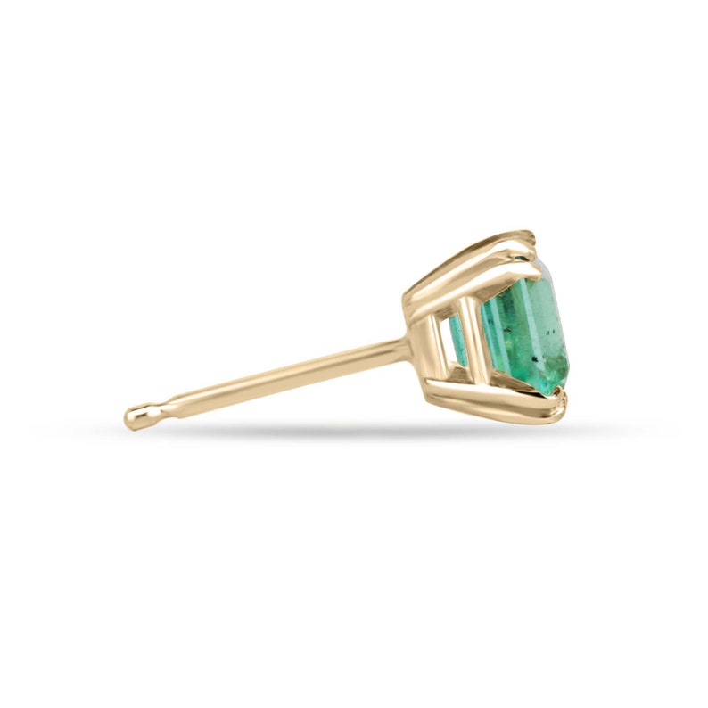 1.73tcw 14K Gold Vivid Electric Green Emerald Asscher Cut Stud Earrings - Double Claw Prong Setting for Secure Wear | Perfect for Weddings, Parties & Everyday Elegance