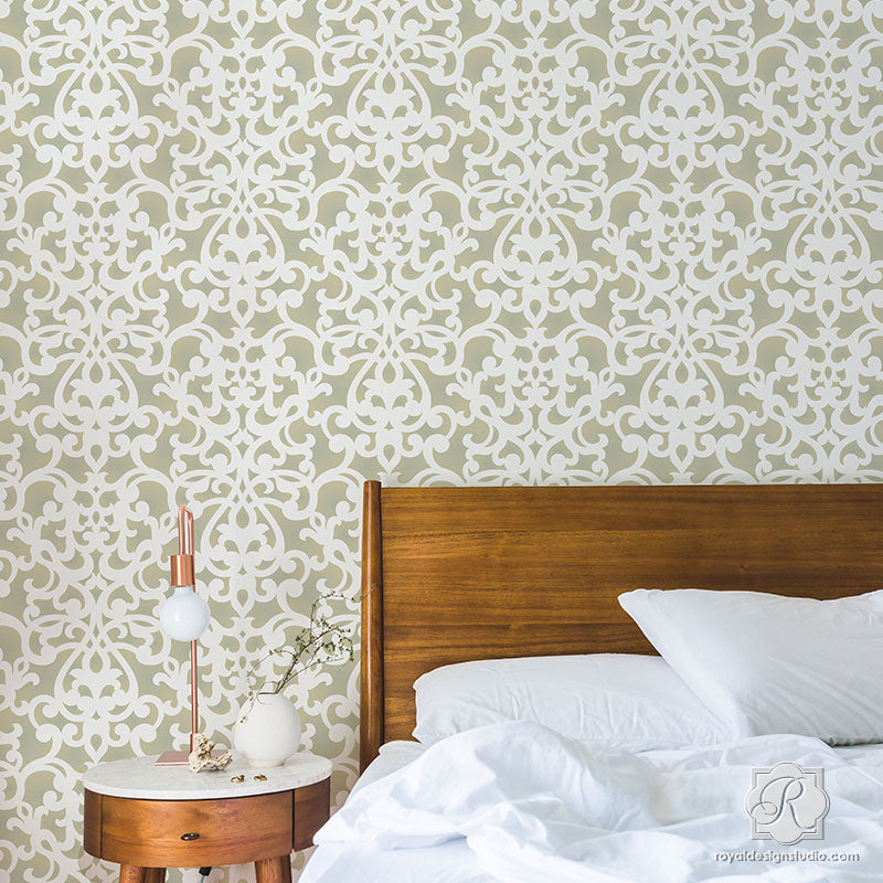 Donatella Damask Stencil - Reusable Wall Stencils for Painting, DIY Home Decor, Furniture & Crafts | Perfect for Bedroom, Living Room, and Wedding Decorations