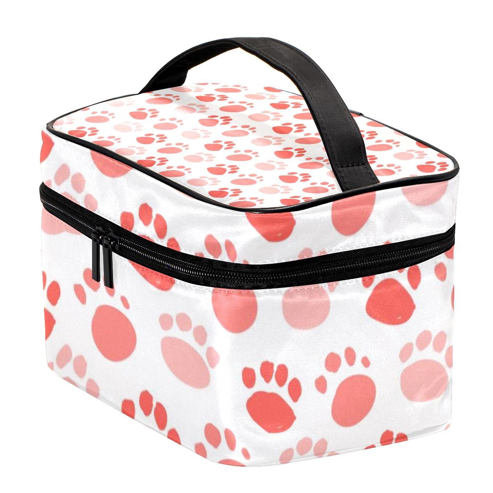 Pink Paws Print Travel Makeup Bag for Women & Girls - Large Cosmetic Organizer with Zipper, Cute Cat & Dog Footprint Design - Perfect for Toiletries, Travel, Gym & Daily Use
