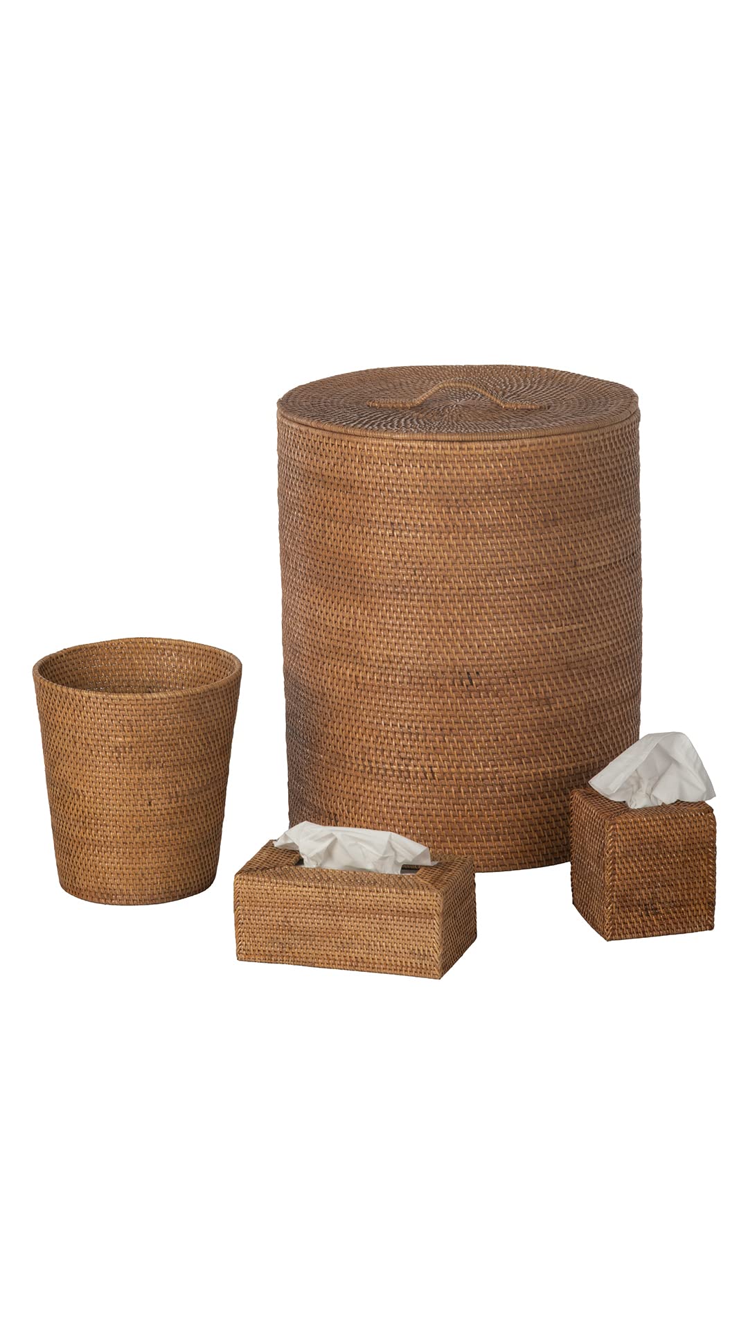 KOUBOO Loma Round Rattan Laundry Hamper with Lid - Stylish Wicker Storage Basket for Bedroom, Bathroom & Nursery - Perfect for Organizing Clothes, Blankets and Toys - Natural Brown Home Decor