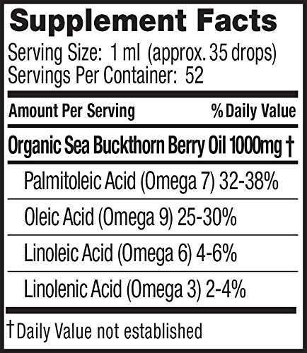 Organic Sea Buckthorn Berry Oil - 100% Pure & Certified, 1.76 Fl Oz (Pack of 12) - Cold Pressed, Rich in Omega 7, for Skin Care, Hair Growth & Immune Support