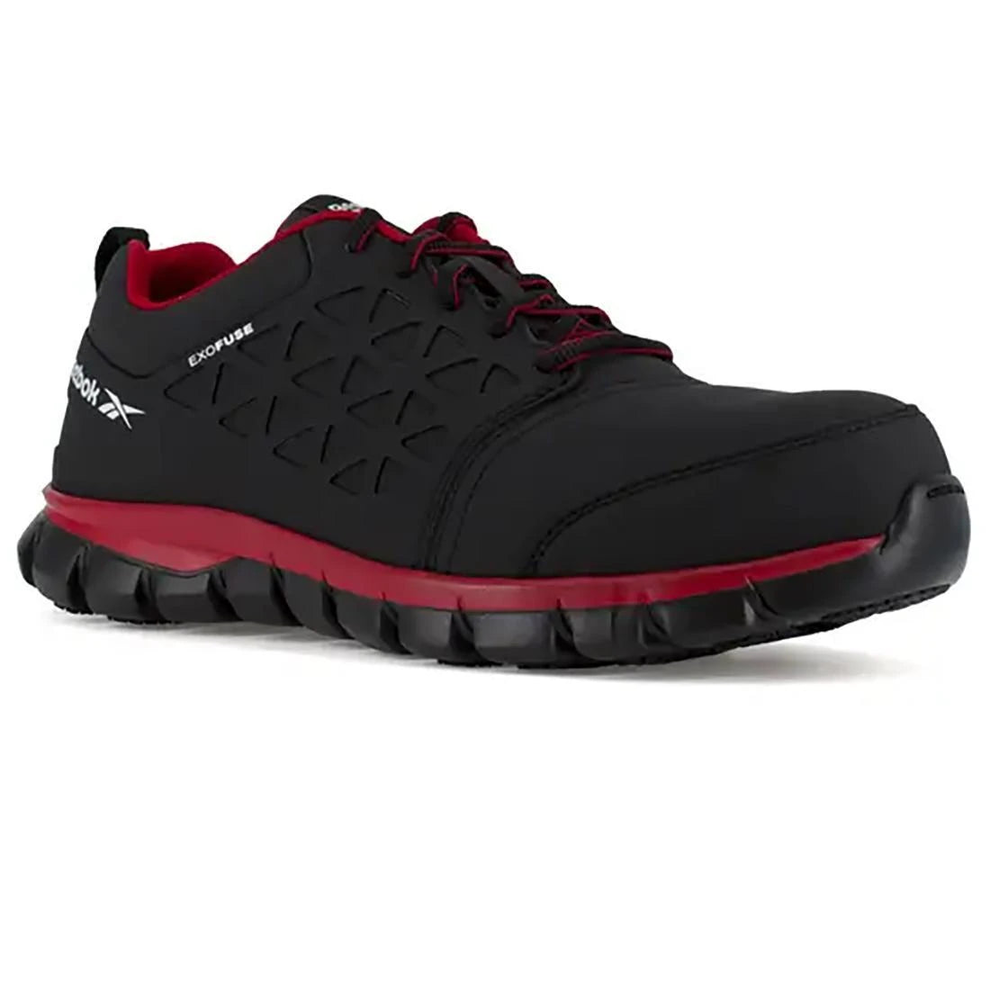 Sublite Cushion Composite Toe Athletic Work Shoes for Men - Lightweight Safety Shoes with Shock Absorption, Black/Red - Perfect for Construction, Warehouse & Industrial Work