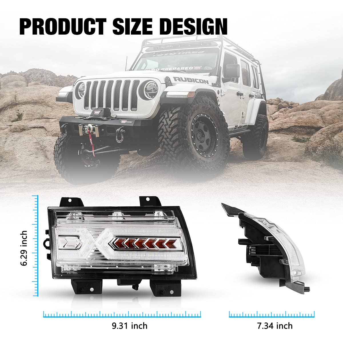 LED Sequential Turn Signal Lights for Jeep Wrangler JL (2018-2024) & Gladiator JT (2020-2024) - Clear Lens Side Marker Lights - 1 Pair - Not Compatible with Sport/Sport S Models - Upgrade Your Off-Road Vehicle Lighting for Enhanced Safety & Style