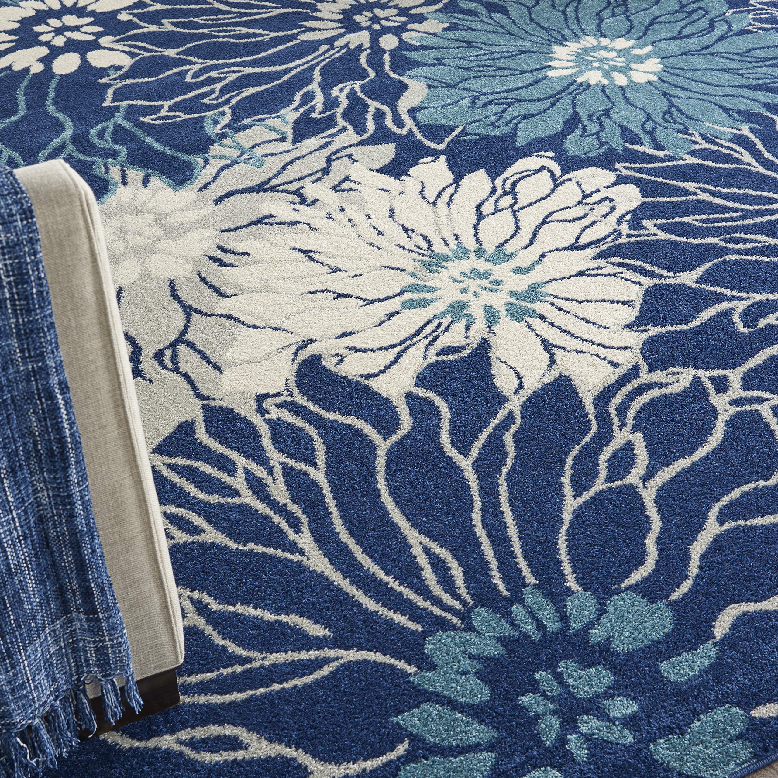 Nourison Passion Navy/Ivory 8' x 10' Floral Farmhouse Area Rug - Non-Shedding, Easy to Clean - Perfect for Bedroom, Living Room, Dining Room & Kitchen Decor (8x10)