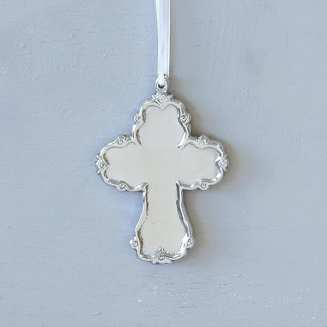 Beatriz Ball BABY Princess Cross Ornament - Elegant Silver-Plated Baby's First Christmas Keepsake - Perfect for Christening Gifts, Nursery Decor & Holiday Tree Ornaments
