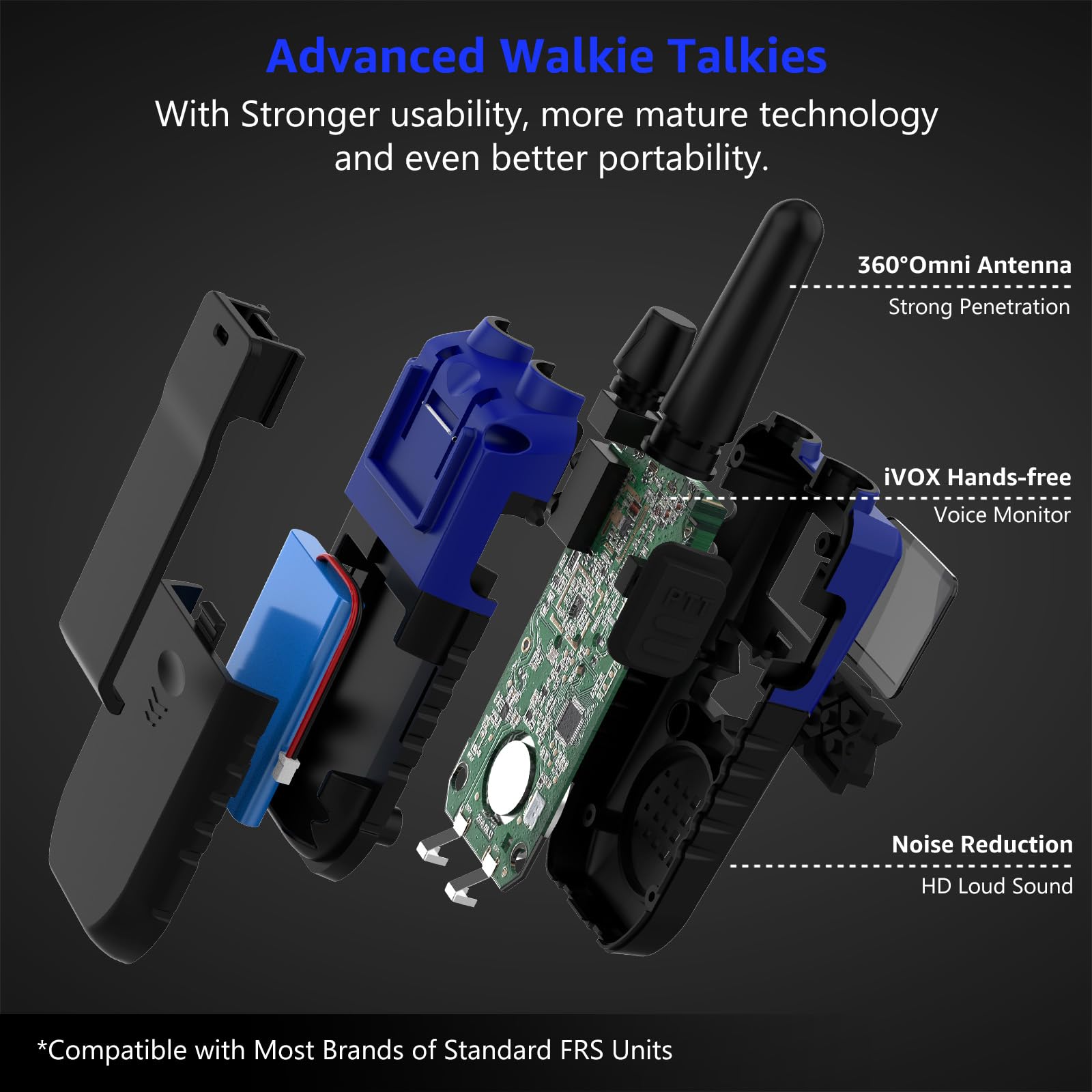 Long Range Walkie Talkies for Adults - 6 Pack Rechargeable Two Way Radios with Earpiece Mic, USB Charger & NOAA Weather Alert - Perfect for Hiking, Camping, Outdoor Adventures and Family Communication