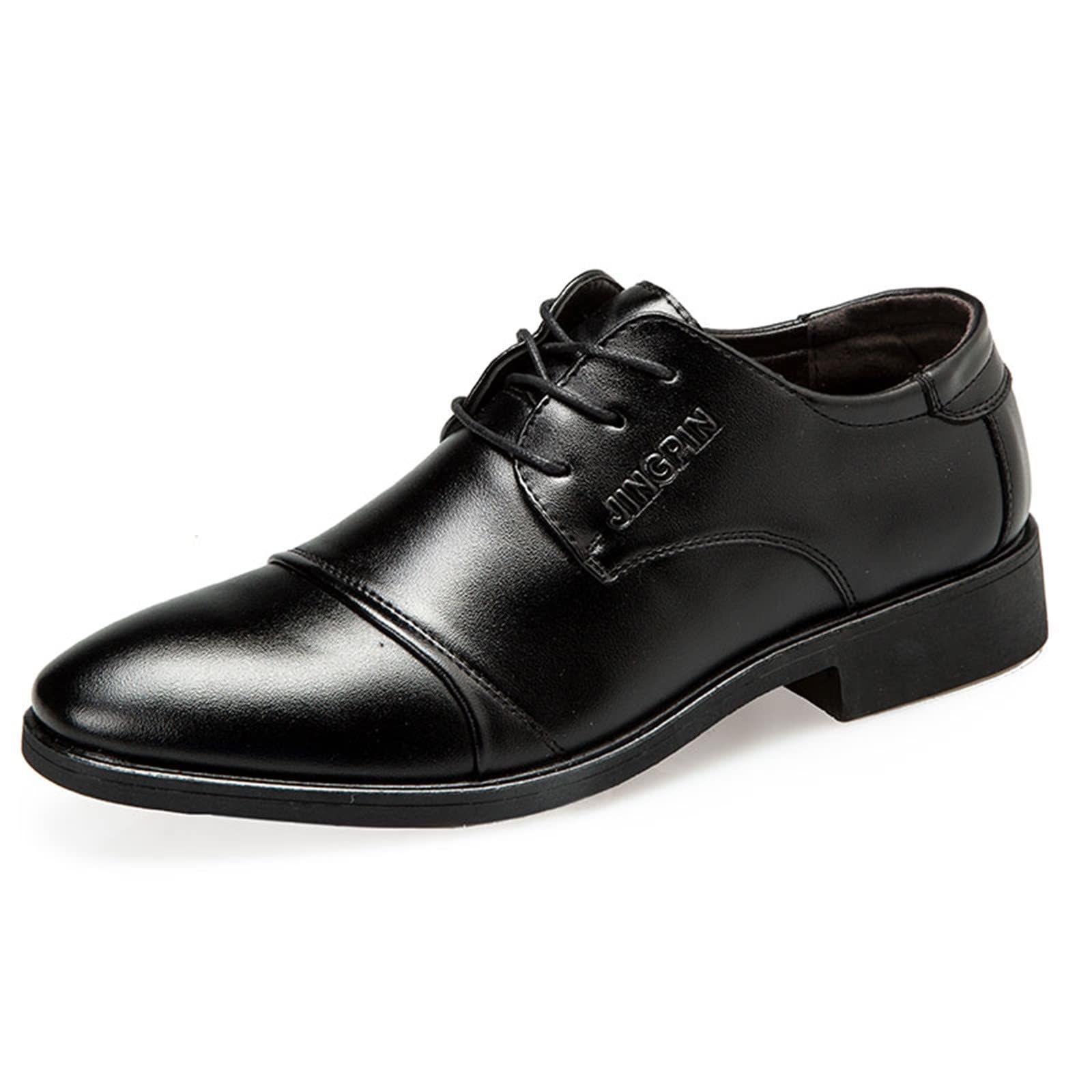 Men's Dress Shoes - Genuine Leather Oxfords with Low Heel & Pointed Toe | Comfortable Black Formal Shoes for Business & Wedding | Perfect for Office, Interviews & Special Occasions