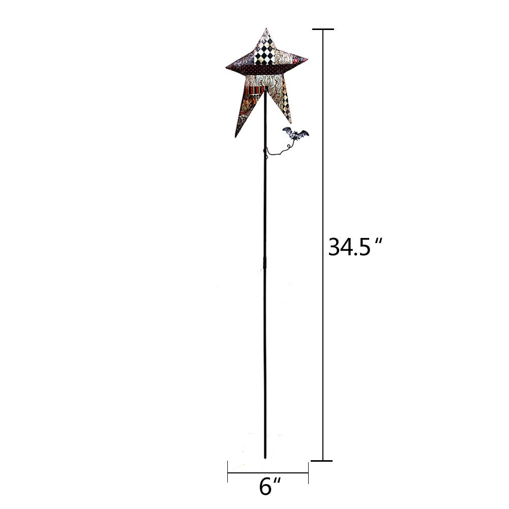 Rustic Metal Halloween Star Stake with Bats - Outdoor Yard Decor for Halloween, Fall, and Harvest Season - Perfect for Pathway, Garden, and Porch Decorations