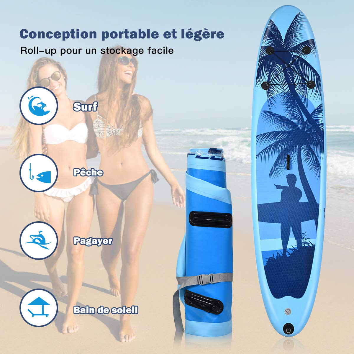 COSTWAY Inflatable Stand Up Paddle Board | 16CM Thick PVC Construction SUP with Complete Accessories Kit | Perfect for Yoga, Fishing & Family Water Sports