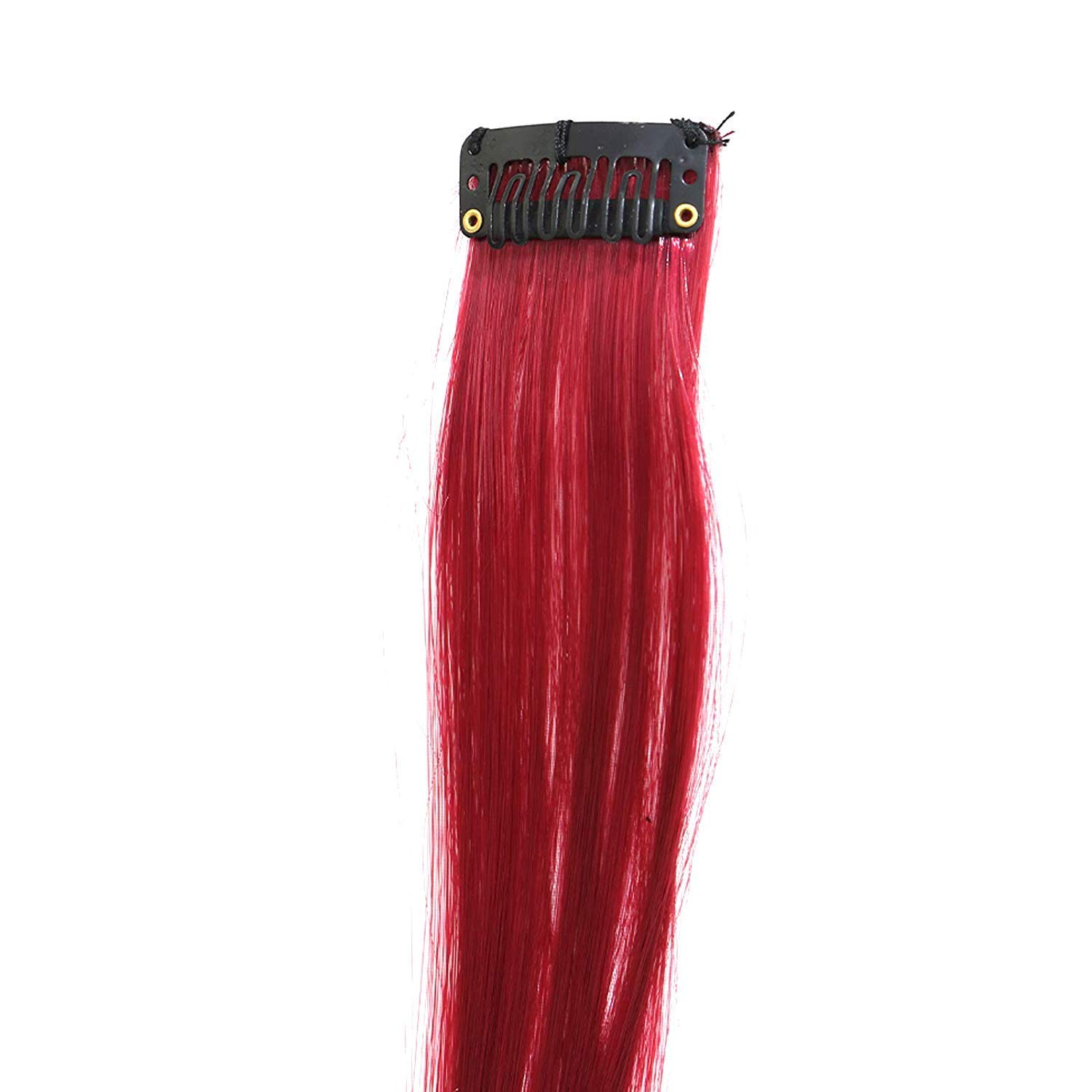 Paradise® 22-Inch Blonde & Maroon Clip-In Hair Extensions - 4-Pack Straight Synthetic Hair Streaks for Women & Girls - Two-Tone Funky Party Hair Patches - Perfect for Cosplay, Halloween, and Night Out Styling