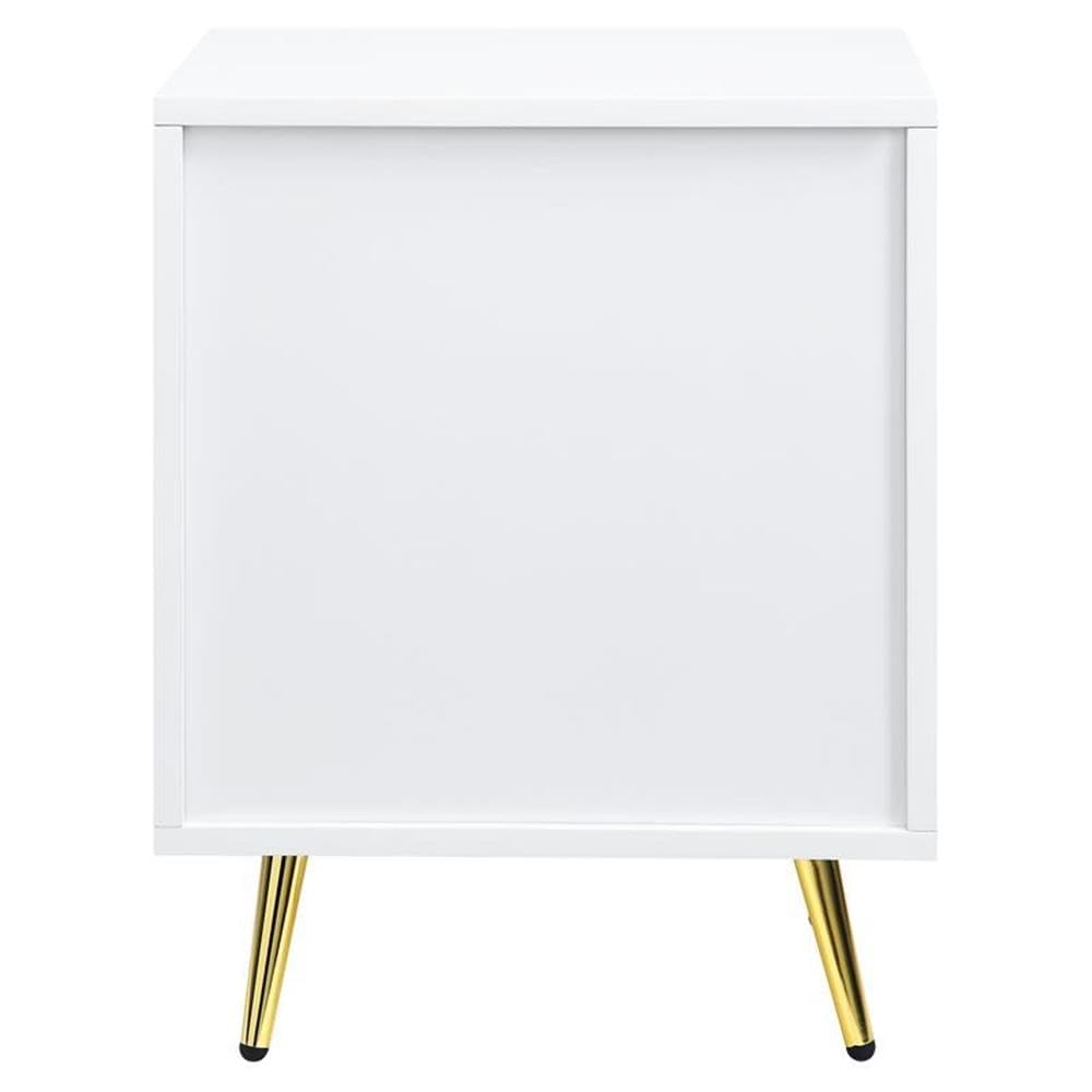 ACME White High Gloss Nightstand with 2 Drawers - Modern Bedside Table for Bedroom, Living Room & Guest Room Storage
