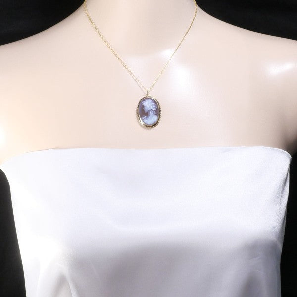 18K Yellow Gold Cameo Necklace & Brooch Set - Vintage Stone Cameo Jewelry for Women - Perfect for Weddings, Parties & Special Occasions