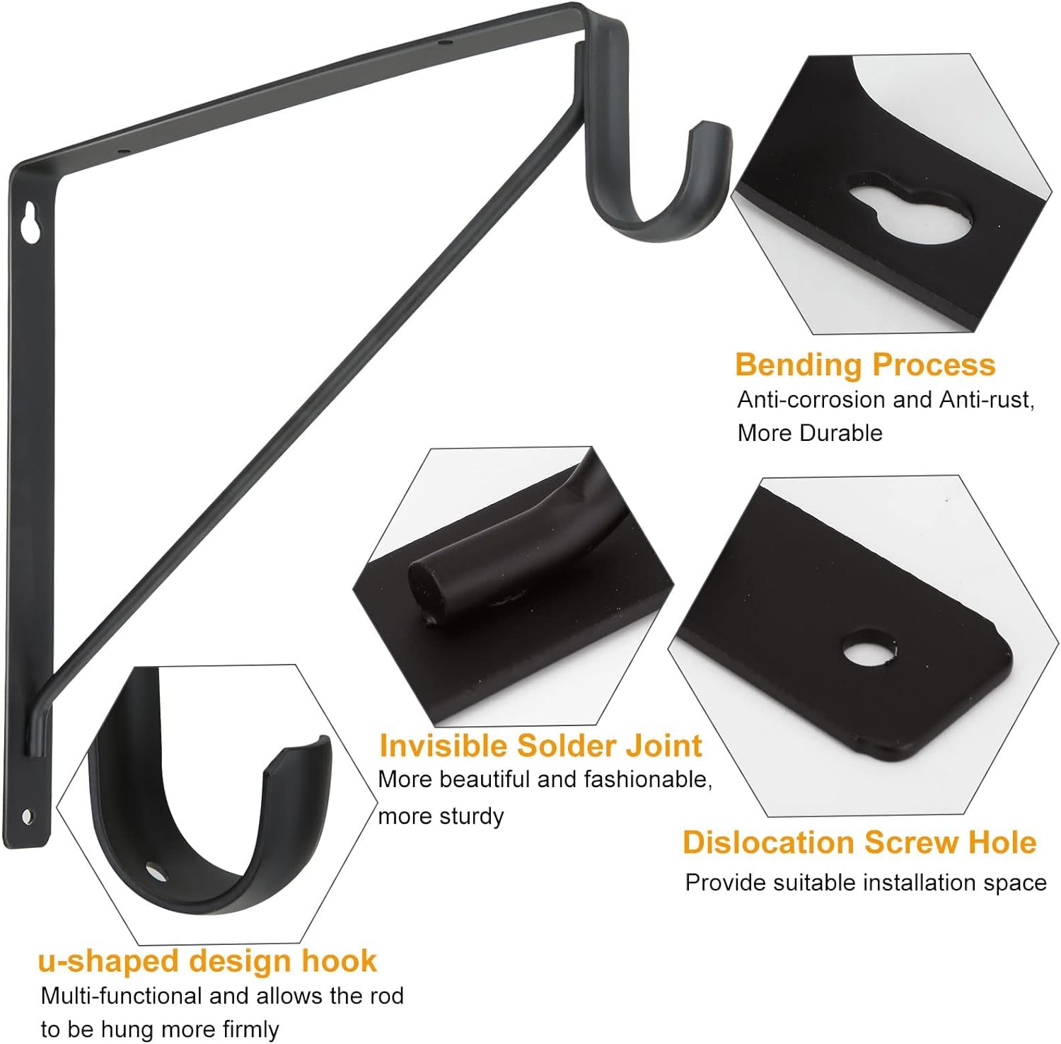 6 Pack Heavy Duty Steel Closet Rod Brackets - 11