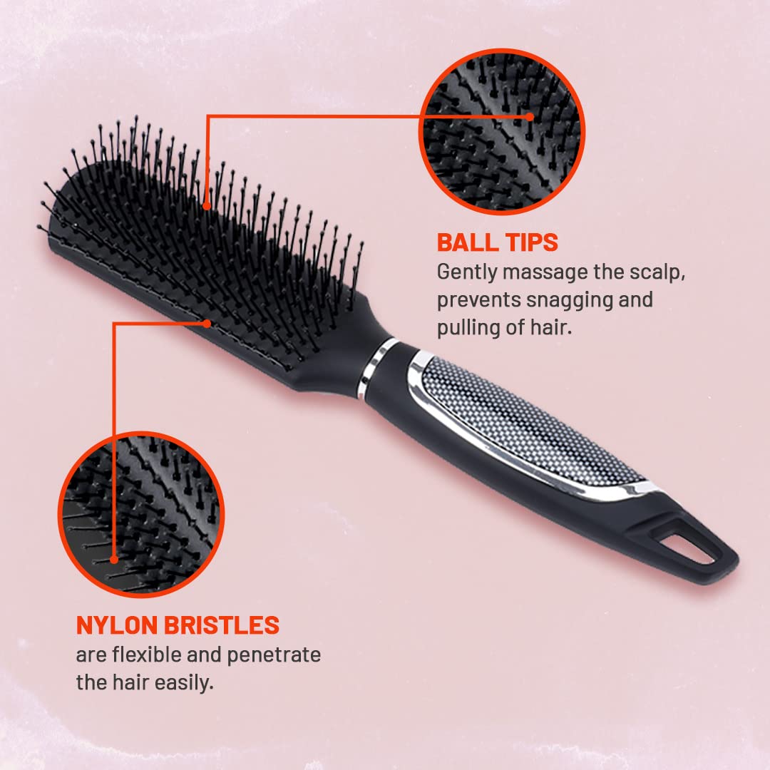 Midazzle Premium Cushioned & Flat Hair Brush for Men & Women - Detangling & Styling Brush with Soft Bristles - Pack of 2 (HB3-6) - Perfect for Home, Travel & Salon Use
