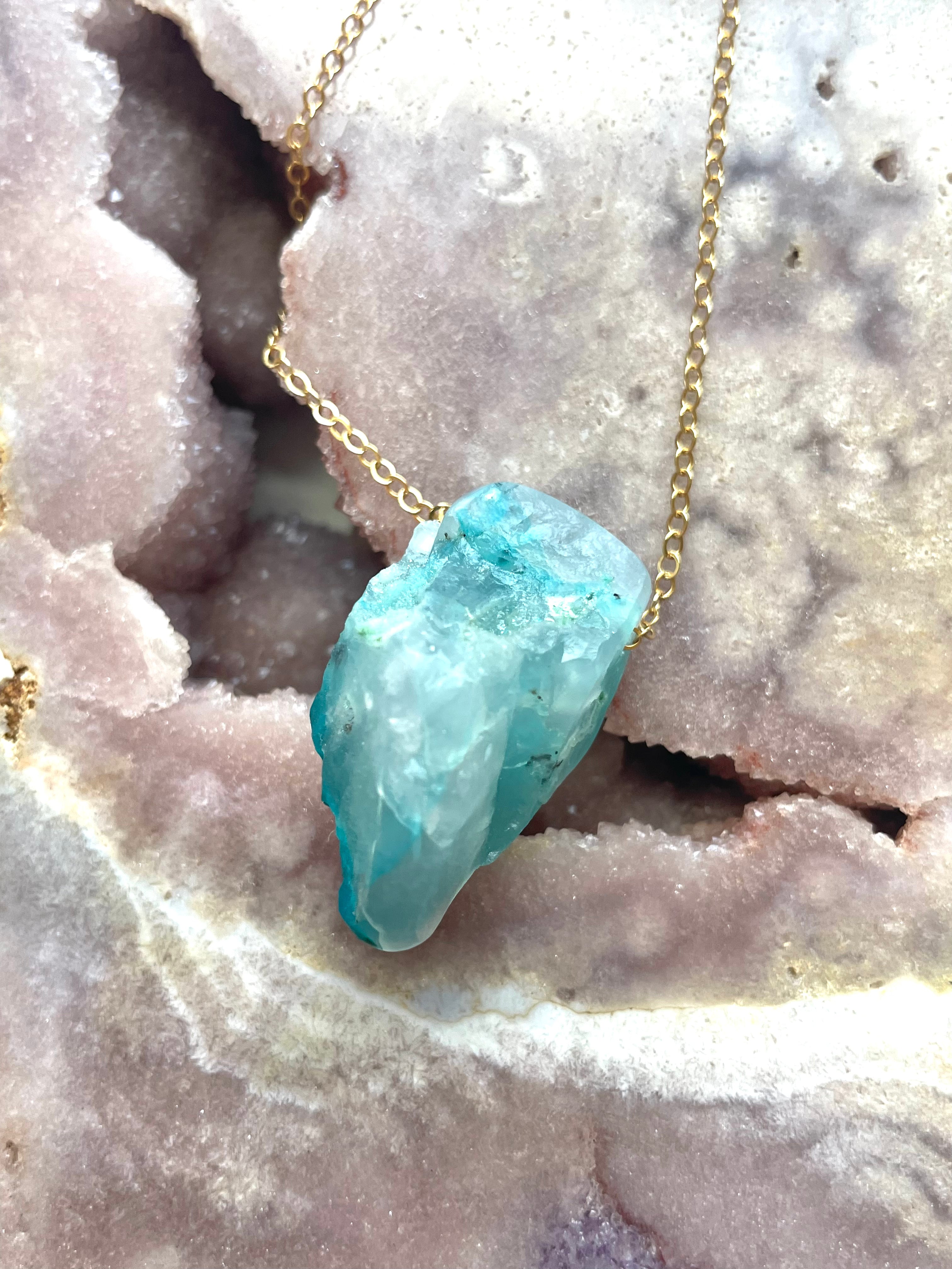 Raw Chrysocolla Pendant Necklace - Natural Stone Jewelry for Women, Healing Crystal Necklace for Spiritual Energy & Chakra Balancing | Perfect for Meditation, Yoga & Boho Fashion