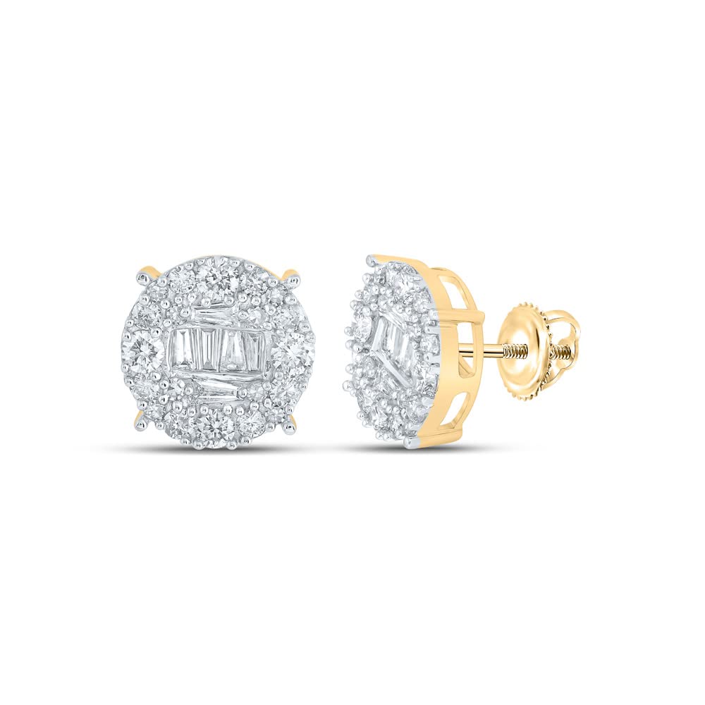 10kt Yellow Gold Men's Baguette Diamond Circle Earrings 1 Cttw - Elegant & Stylish Jewelry for Gifts, Weddings & Special Occasions
