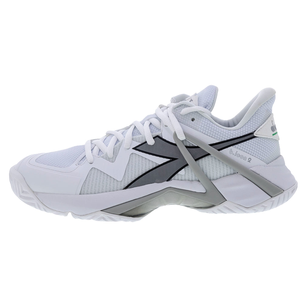 Men's B.Icon 2 AG Tennis Shoes - White & Silver | Lightweight Comfort for Competitive Play & Court Training | Perfect for Tennis Matches, Gym Workouts & Casual Wear