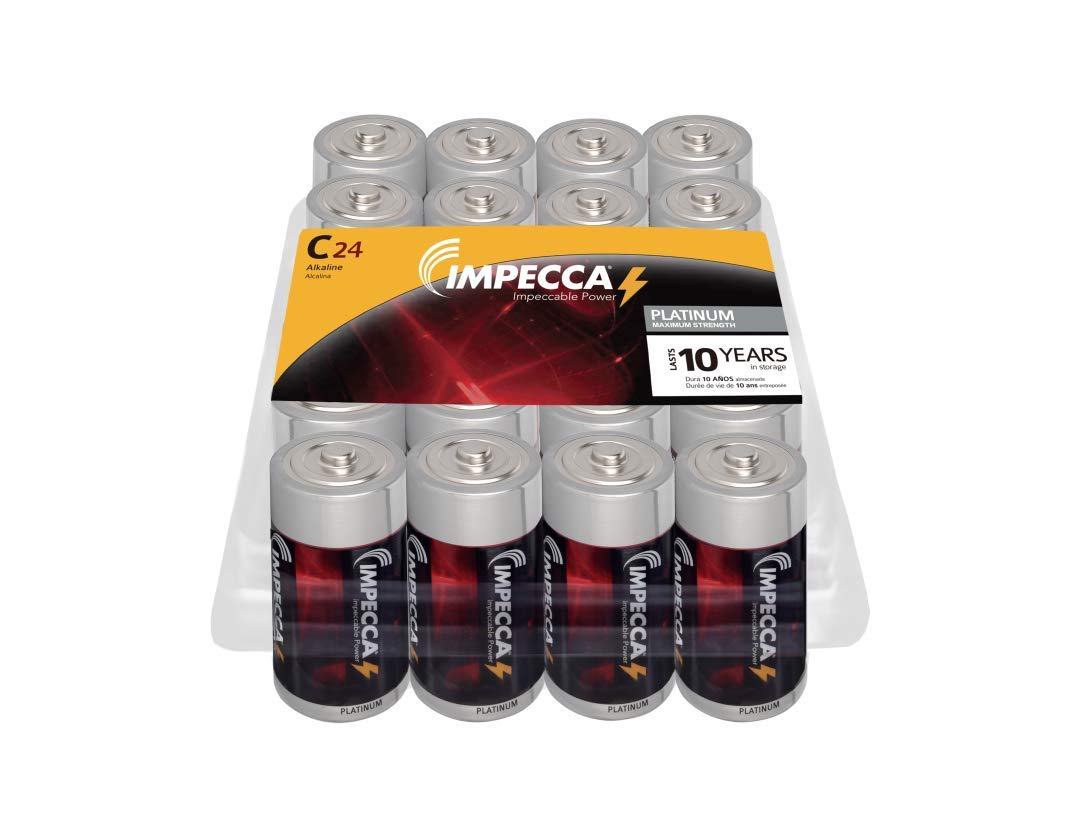 Impecca C Batteries 24-Pack - Premium Alkaline LR14 Batteries for High Performance, Long Lasting Power & Leak Protection | Ideal for Flashlights, Toys, Clocks & Home Electronics (Platinum Series)
