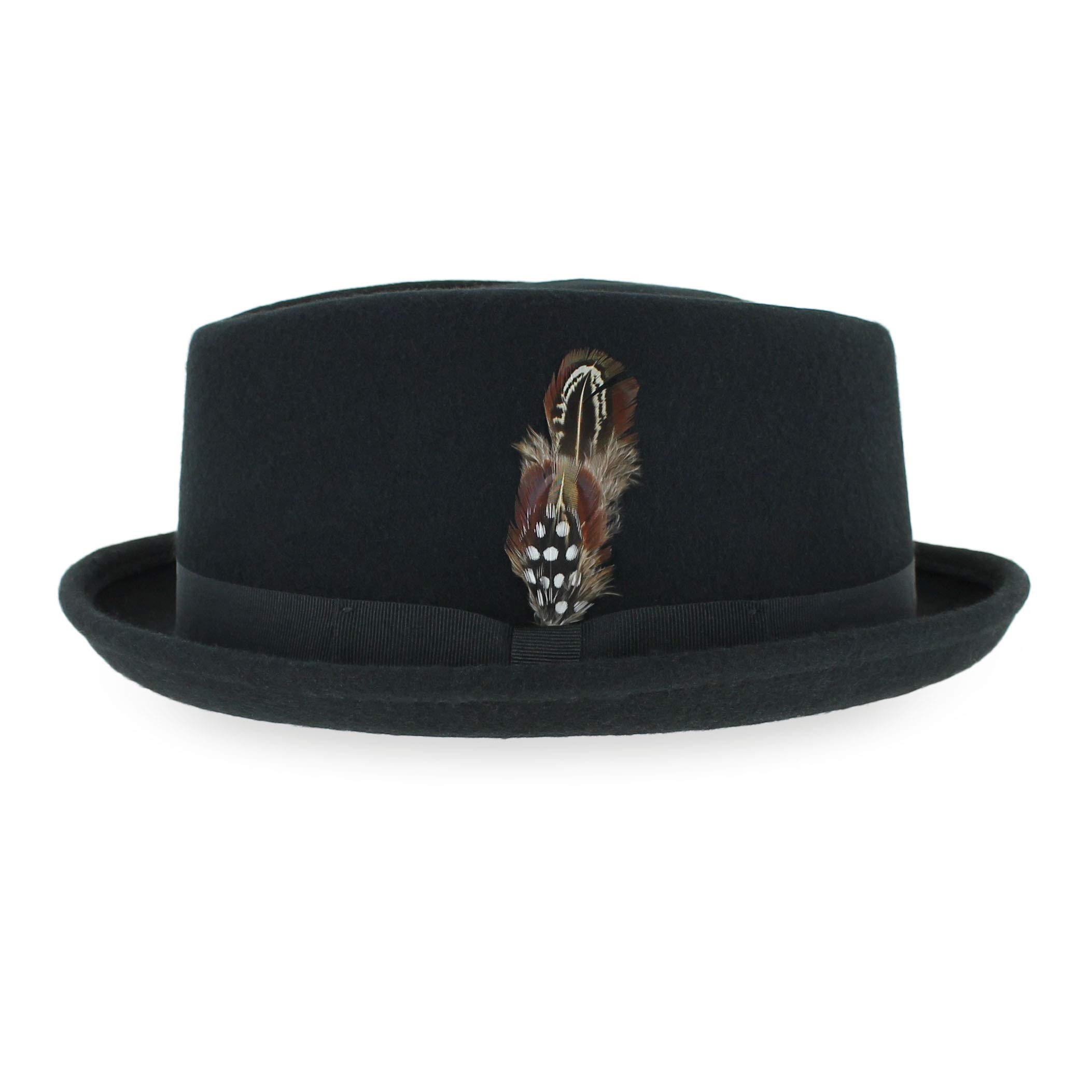 Vintage Wool Porkpie Fedora Hat for Men - Black, Brown, Grey - Casual & Formal Wear