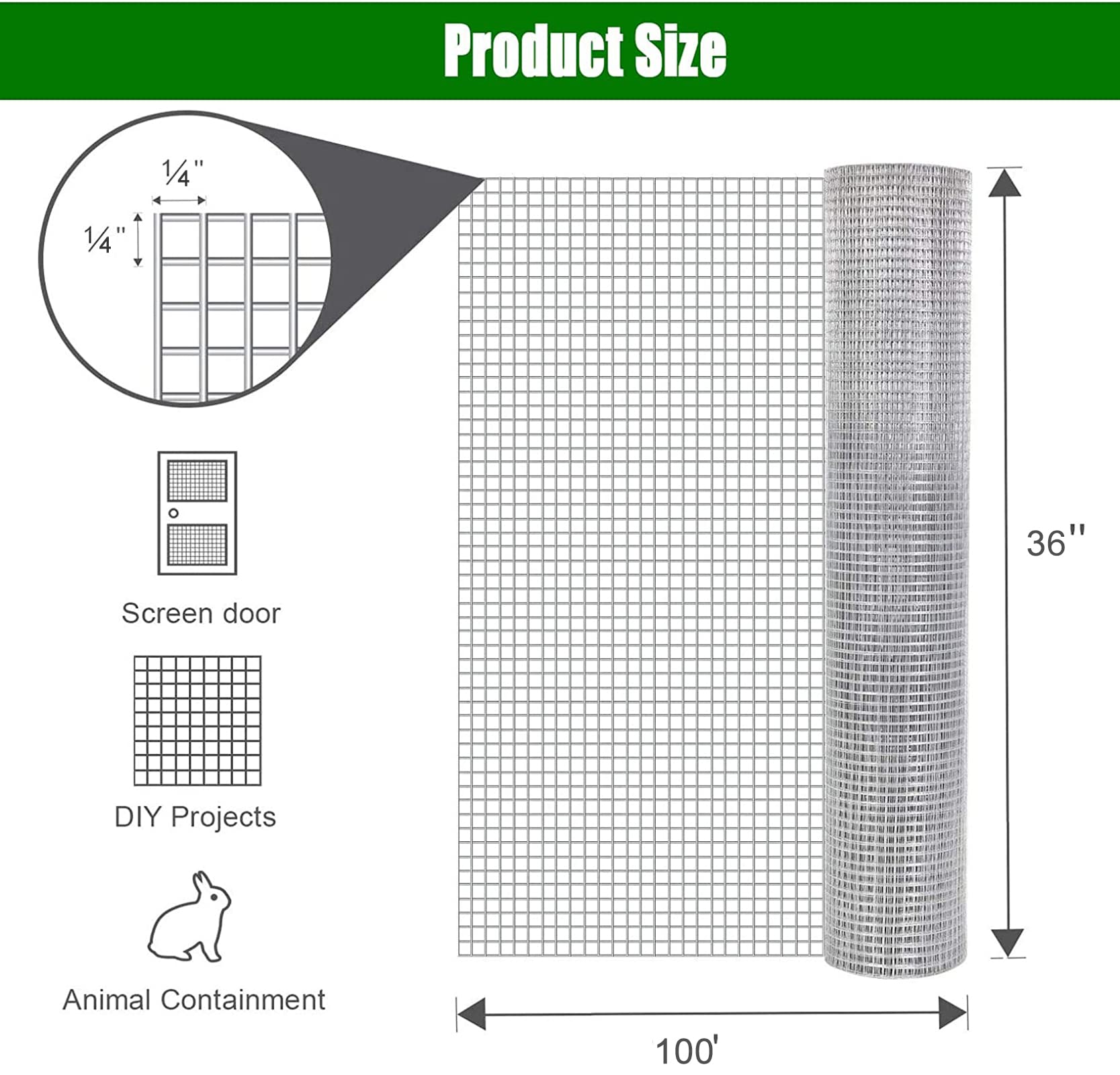 1/4 Inch 23 Gauge Welded Wire Mesh Roll - 36