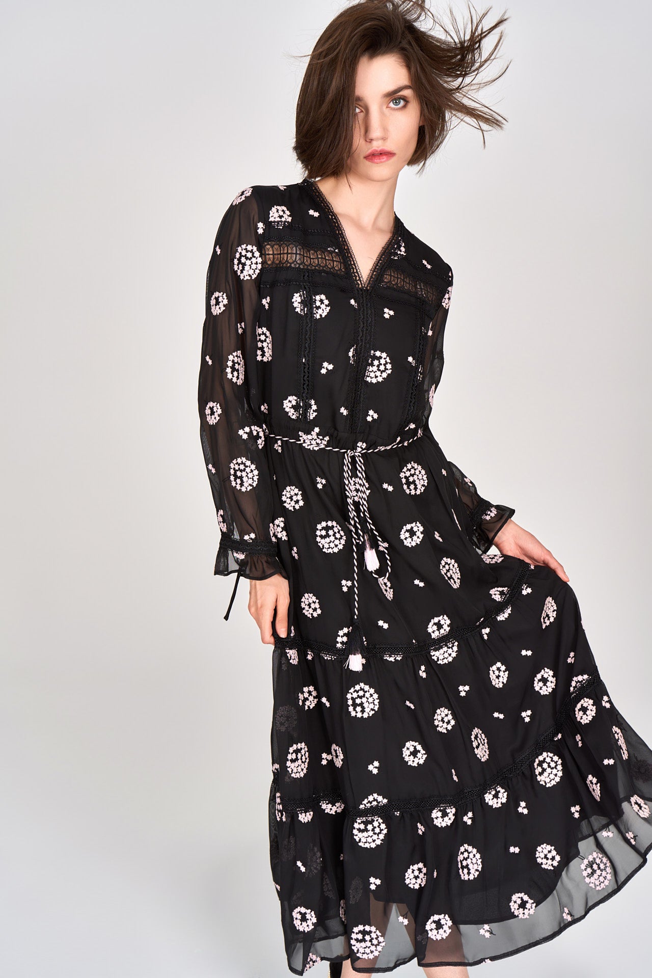 Elegant Black Embroidered Tie-Waist Dress for Women | Floral Lace Summer Dress | Perfect for Weddings, Parties & Date Nights