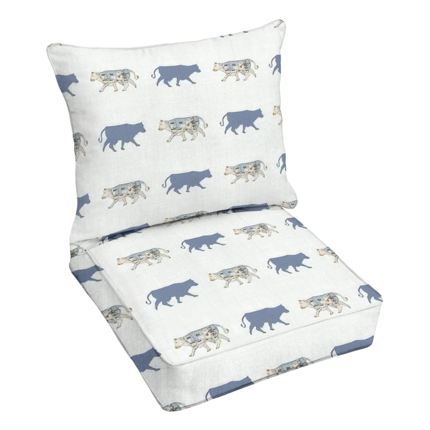 Premium Outdoor Deep Seating Cushion Set - French Farmhouse Cow Print with Cut Chart Silhouette - Replacement Patio Furniture Cushions for Lounge Chairs - Perfect for Backyard, Garden, and Poolside Relaxation