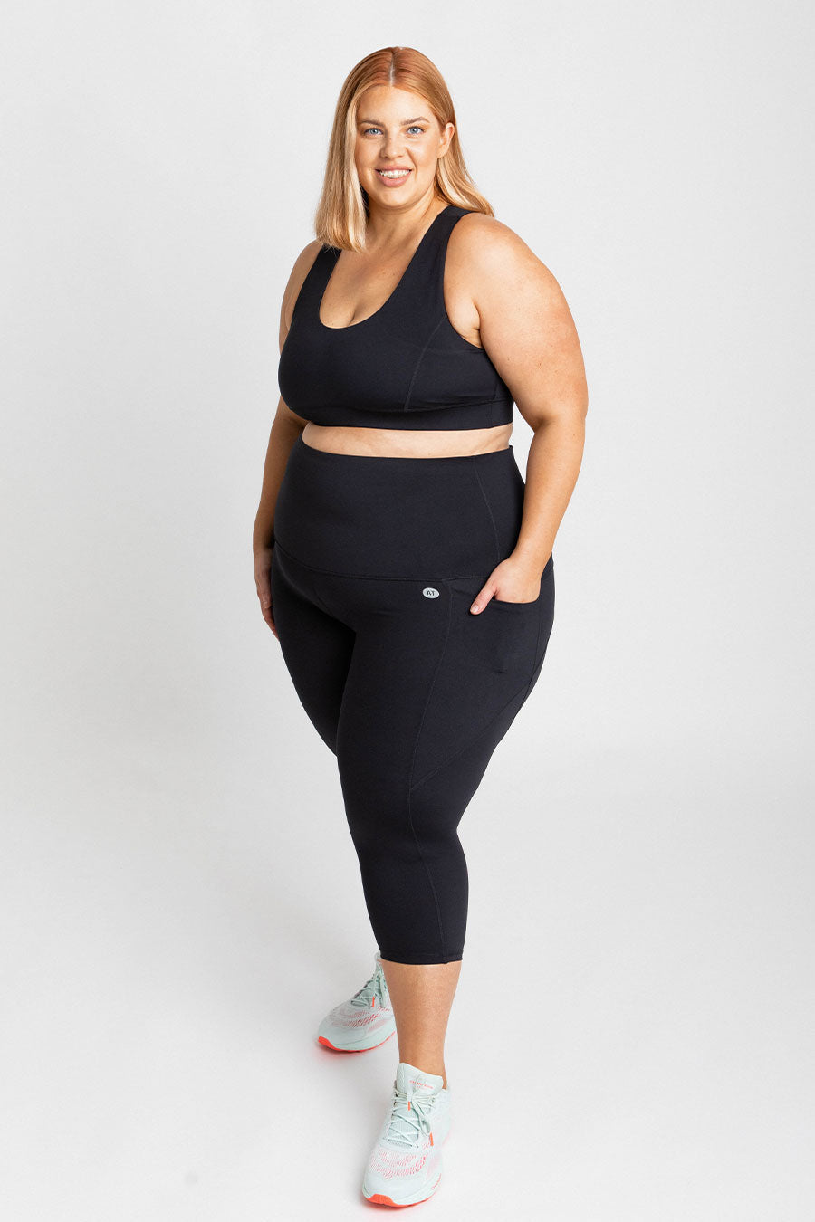 Training Pocket Move 3/4 Length Leggings for Women - Black | High Waist Workout Yoga Pants with Side Pockets | Perfect for Gym, Running & Lounge Wear