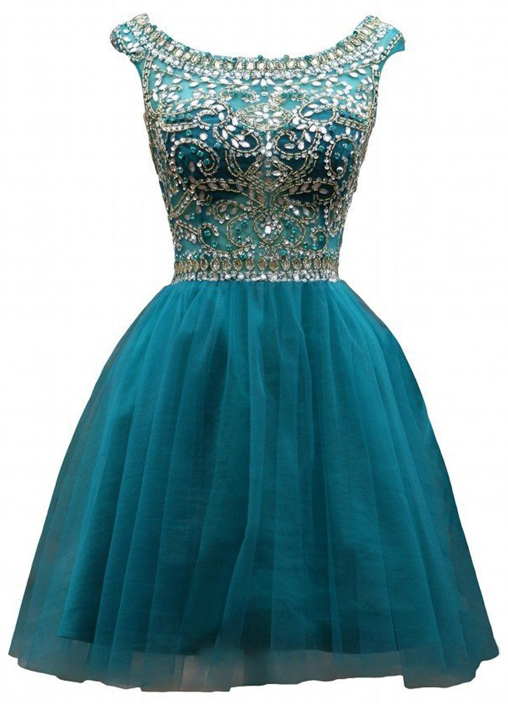 Elegant Women's Short High Neck Beaded Tulle Cocktail Dress for Party, Homecoming, Prom & Special Occasions | Flattering Fit for Evening Events & Celebrations