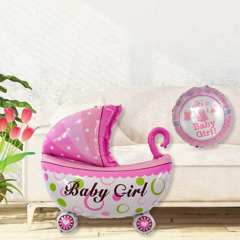 DIWULI Pink Baby Girl Balloons - Baby Shower, Gender Reveal & Birthday Party Decorations for Stroller Carriage, Its a Girl Celebration, Foil Balloon Set for Baby Shower Decor - Perfect for Nursery, Baby's First Birthday & Gender Reveal Parties
