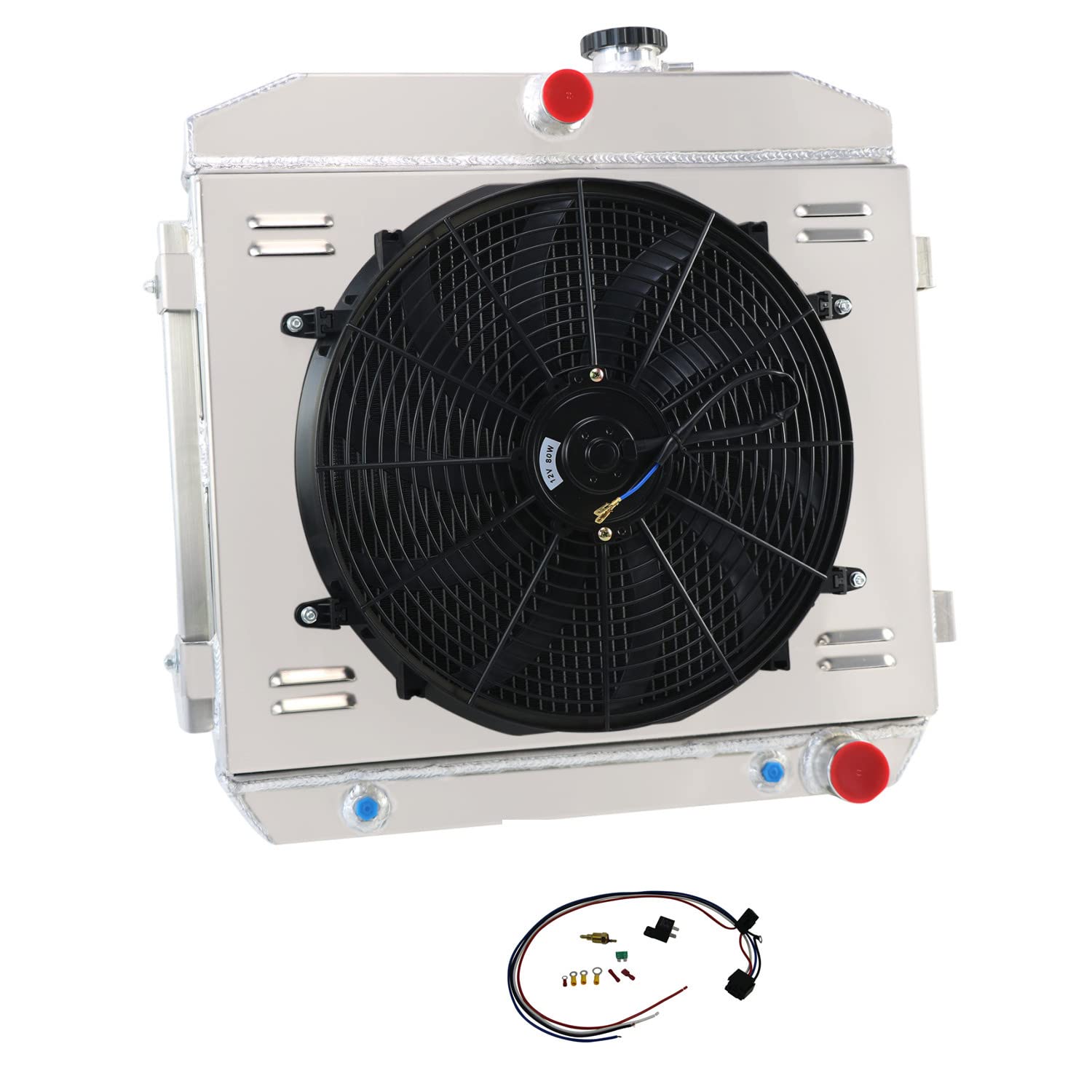 4 Row Aluminum Radiator Shroud Fan for 1955-1957 Chevy Bel Air, Belair & Nomad V8 - High-Performance Cooling Upgrade for Classic Car Restoration & Hot Rod Builds
