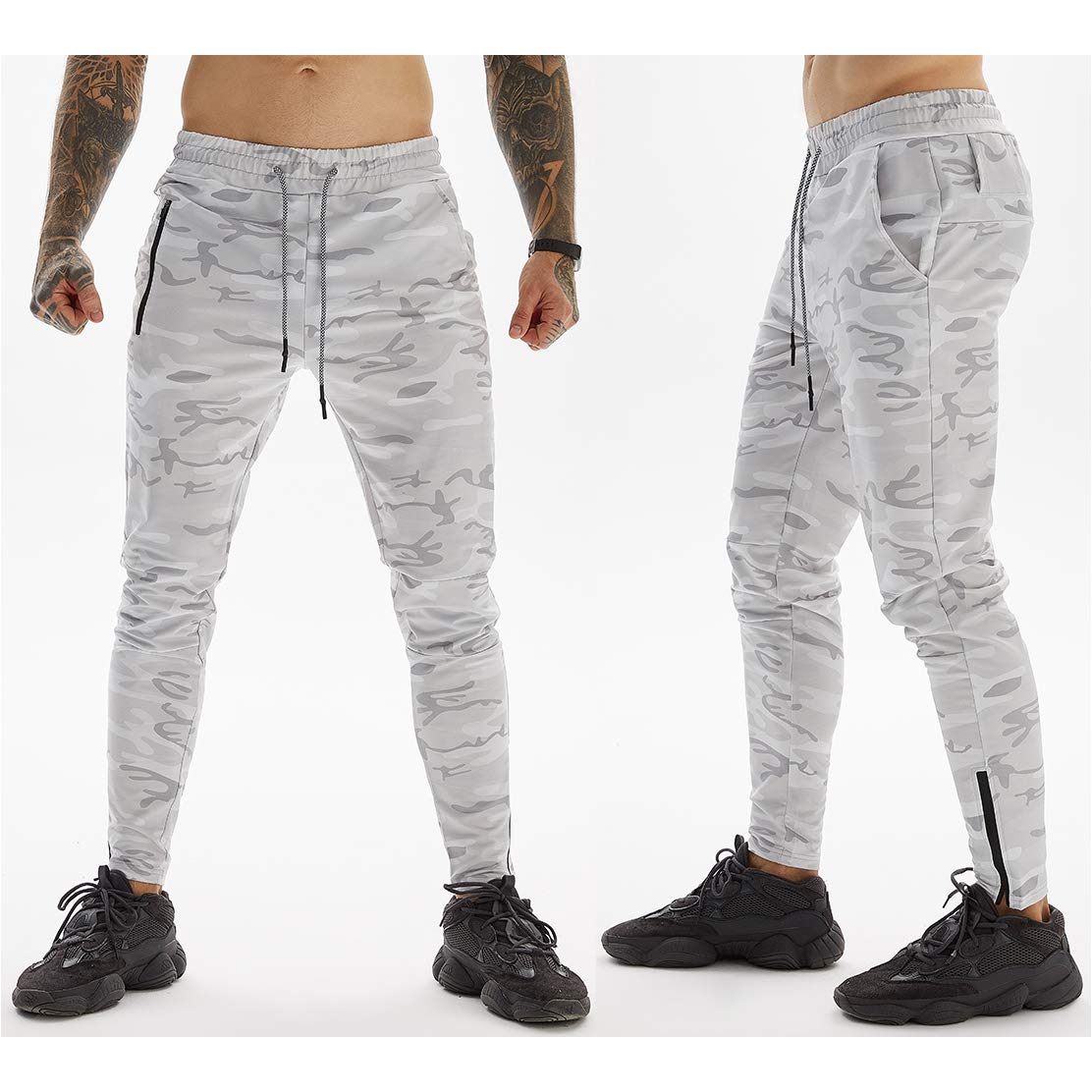 Ouruikia Men's Jogger Pants - Tapered Sweatpants with Zipper Pockets & Towel Loop for Running, Workout & Casual Wear - Athletic Pants for Gym, Travel & Everyday Comfort