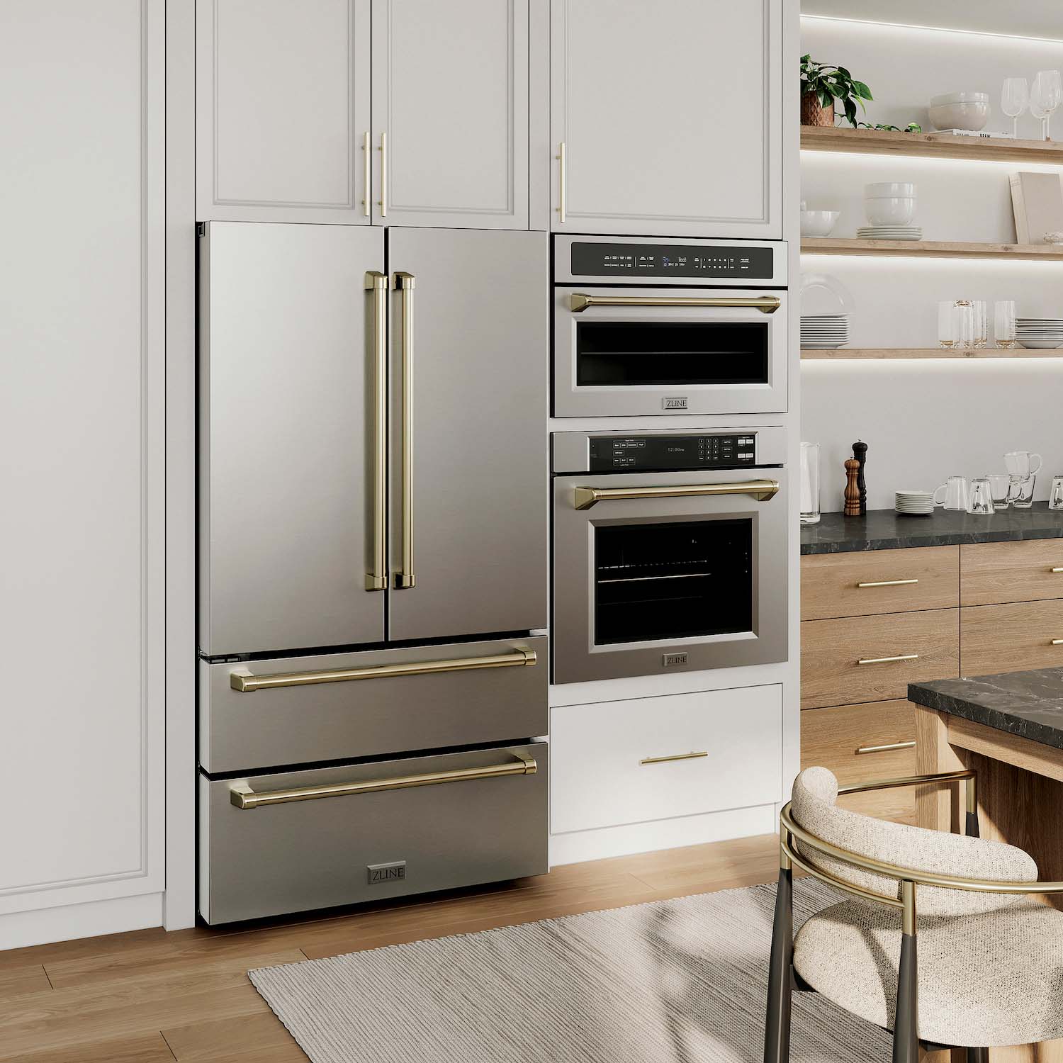 ZLINE Autograph Edition 30 Inch Built-In Convection Microwave Oven - 1.6 cu ft Stainless Steel with Polished Gold Accents (MWOZ 30 G) - Perfect for Modern Kitchens, Small Spaces & Gourmet Cooking