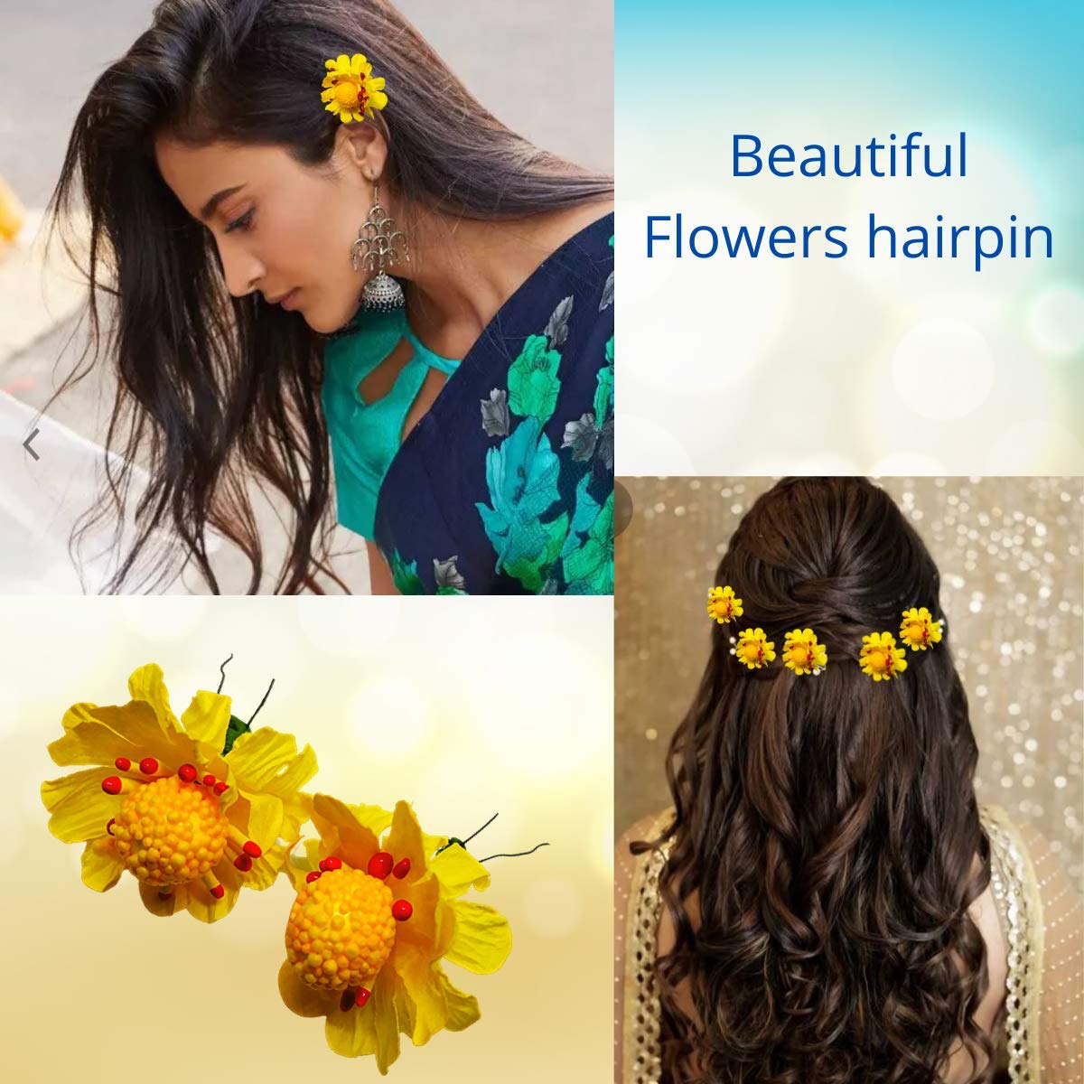 Handmade Flower Hair Clips - 6pcs Yellow Hairpins for Women's Styling
