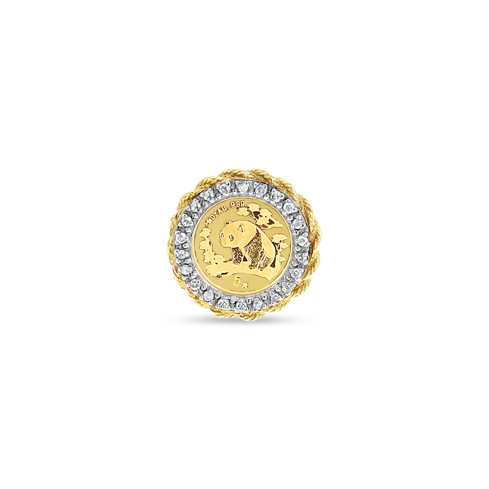 14K Yellow Gold Panda .999 Diamond Halo Ring with Rope Bezel - Elegant Jewelry for Weddings, Anniversaries & Special Occasions