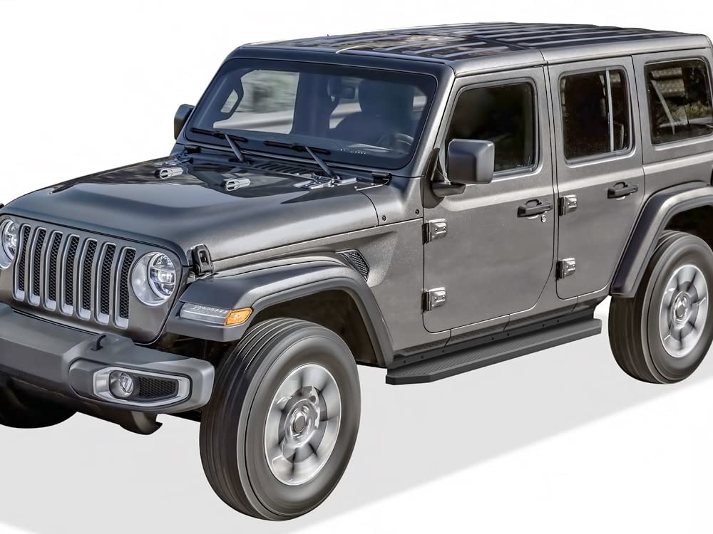 APS 6-Inch Black Aluminum Running Boards Nerf Bars Side Steps for Jeep Wrangler JL 2018-2025 4-Door (Including 4xe Models) - Off-Road Adventure & Daily Driving Upgrade (Requires Removal of Factory Sidesteps/Rock Rails)