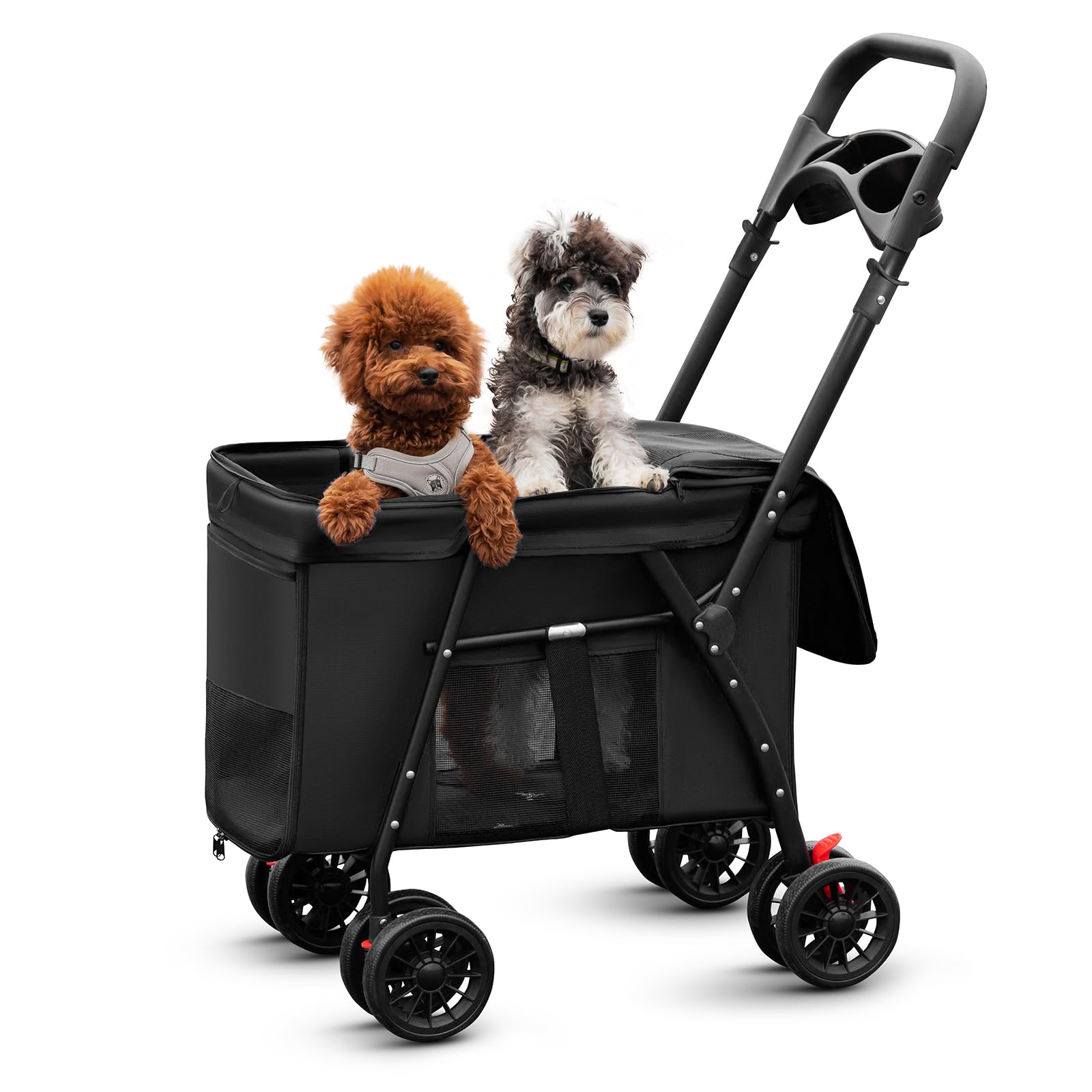 Folding Pet Stroller for Cats & Dogs - Black Travel Carrier for Outdoors