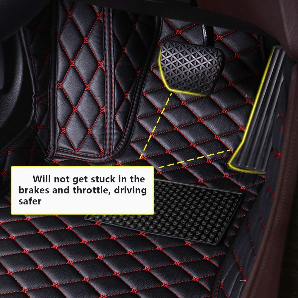 SureKit Custom Fit Car Floor Mats for Skoda Octavia Wagon 2014-2019 - Waterproof Anti-Slip Luxury Leather Full Coverage Liners (Front & Rear Set, Black Red) | Perfect for All-Weather Protection & Interior Style Enhancement
