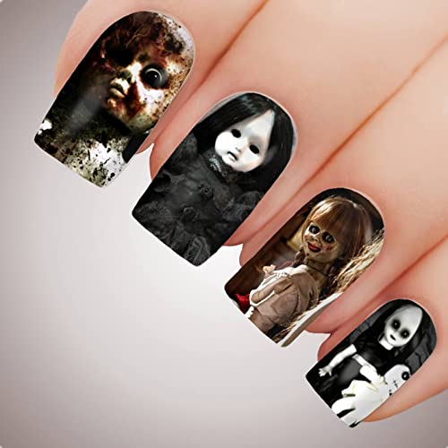 Scary Cartoon Halloween Nail Decals - Horror Movie Nail Art Stickers for DIY Manicure (7 Sheets) - Perfect for Halloween Parties, Cosplay & Spooky Nail Designs