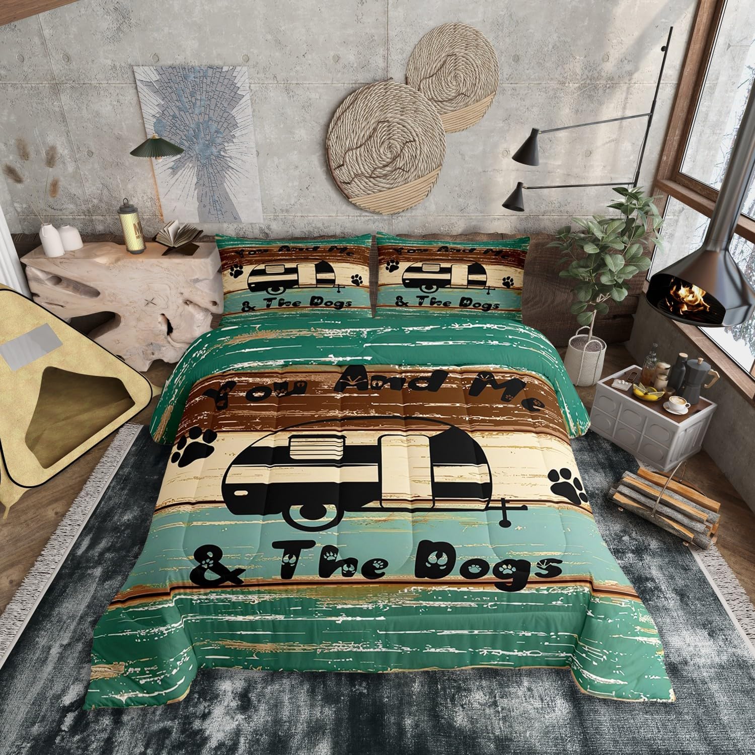 Erosebridal Cute Camping Comforter Set - Twin Size for Boys, Girls & Teens | Happy Camping Duvet Insert with Farmhouse Rustic Design | Cozy Bedding for Kids, Women, Men & Pets | Perfect for RV, Cabin & Home Decor