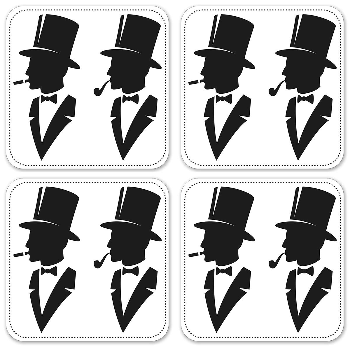 Stylish Vinyl Drink Coasters Set of 4 - Elegant Man in Top Hat Design - Perfect for Home Bars, Coffee Tables & Office Desks