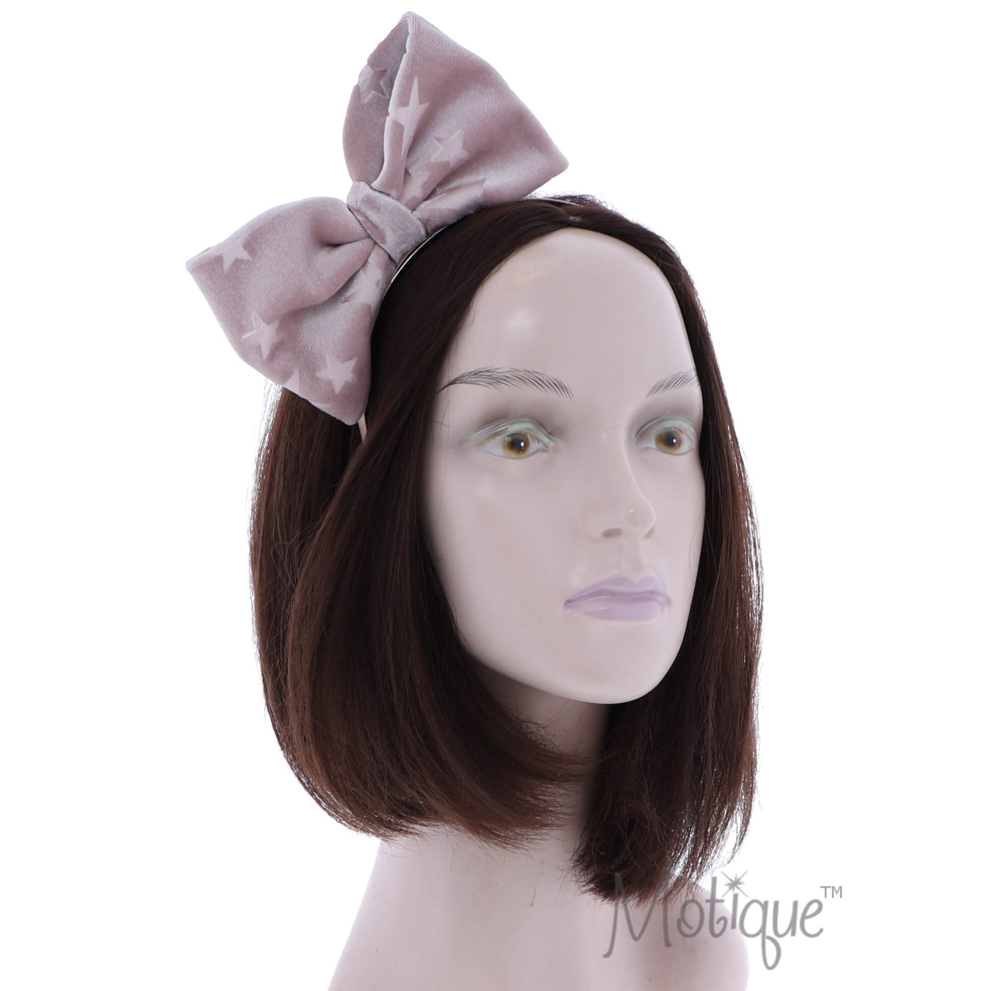 Motique Accessories Elegant Velvet Pop-Up Bow Headband with Stars for Girls - Pink | Perfect for Holiday Parties, Christmas Photos & Special Occasions