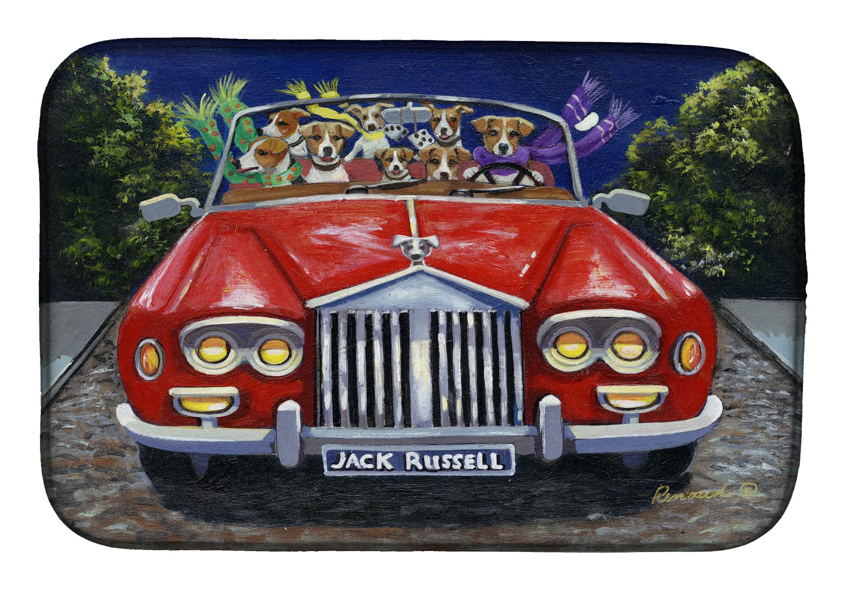Jack Russell Terrier Evening Cruise Absorbent Dish Drying Mat - 14x21 Inch Colorful Kitchen Countertop Drain Pad | Perfect for Drying Dishes, Protecting Countertops & Adding Decor