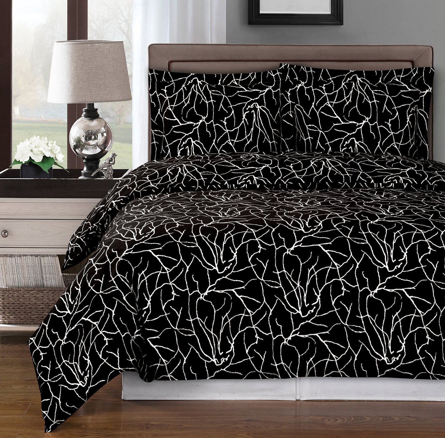 Royal Hotel Luxury 4-Piece Full/Queen Comforter Set - 100% Premium Cotton, 300 Thread Count, Black & White Striped Design - Perfect for Master Bedroom, Guest Room & Airbnb Stays