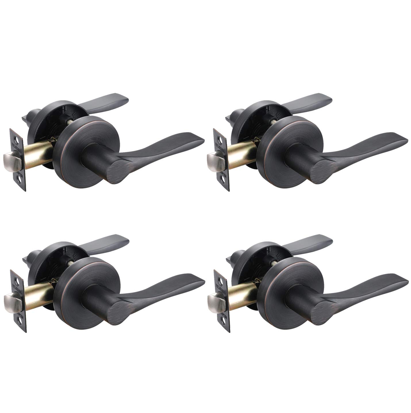 4-Pack Oil Rubbed Bronze Interior Door Lever Handles - Heavy Duty Keyless Passage Lockset for Hallway & Closet Doors (HTL06-ORB-LOCKSET) - Perfect for Bedrooms, Bathrooms and Interior Home Renovation Projects
