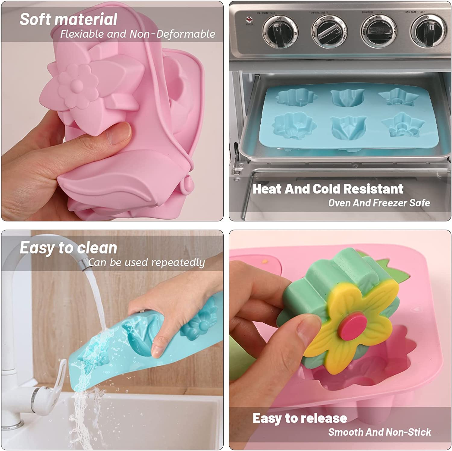 Premium 6-Cavity Silicone Flower Soap Mold Set - Non-Stick Tulip & Daisy Molds for DIY Soap, Candles, Chocolates, Resin Crafts - Perfect for Bath Bombs, Ice Cubes & Home Decor (6 Floral Designs)