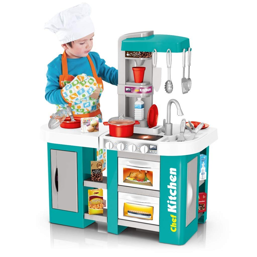 MINIKID Kids Kitchen Playset - Realistic Cooking Toys with Running Water Sounds for Toddlers, Boys & Girls - Pretend Play Chef Role Play Set - Perfect Gift for Indoor Games & Learning (Multicolor) | Great for Birthday Gifts, Preschool Learning & Family Playtime