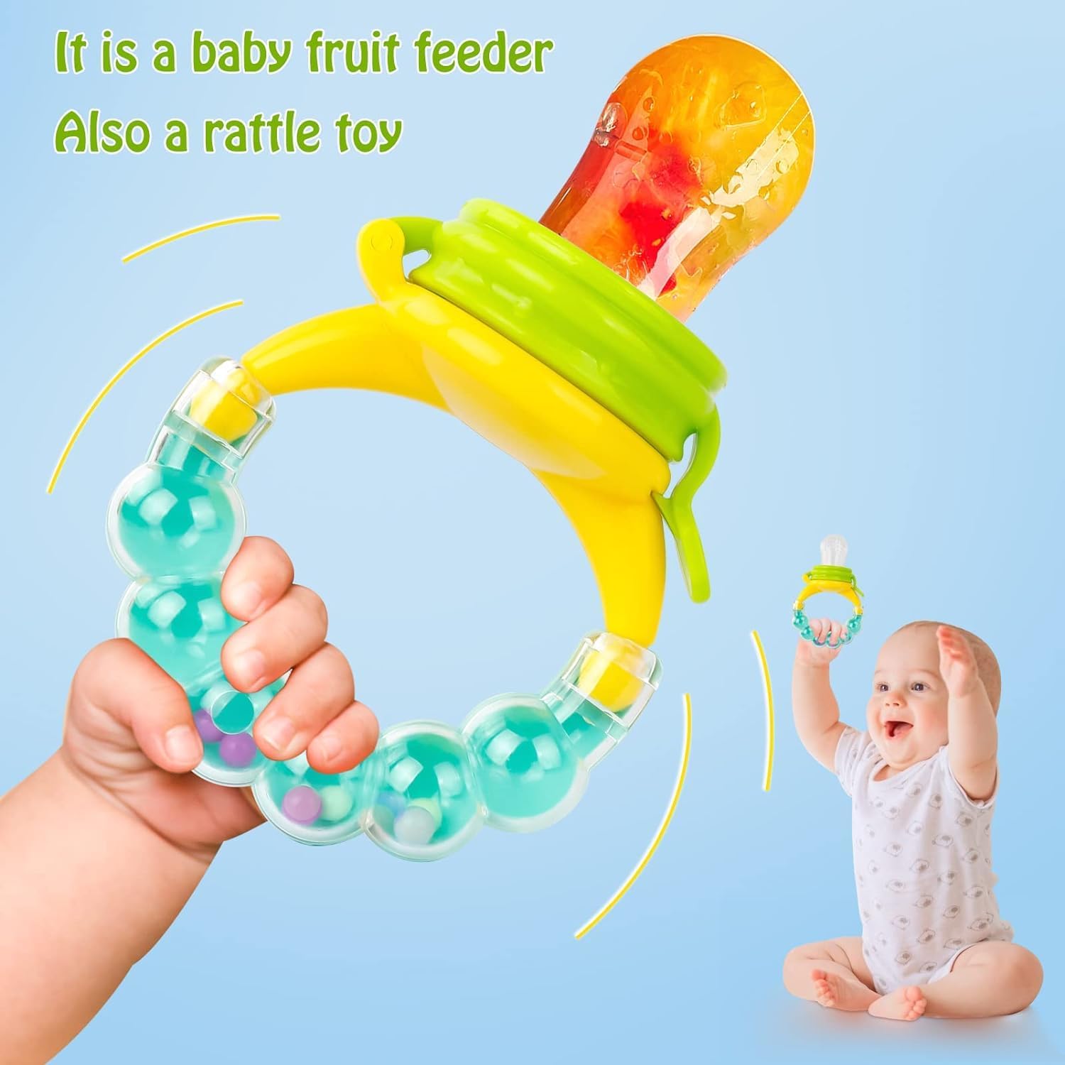 Kritiu BPA-Free Silicone Teething Nibblers Set - Rattle & Star Nibbler Combo for Babies 0-12 Months | Safe Chew Toys for Soothing Sore Gums | Perfect for Daycare, Travel & On-the-Go Teething Relief (Green & Yellow)